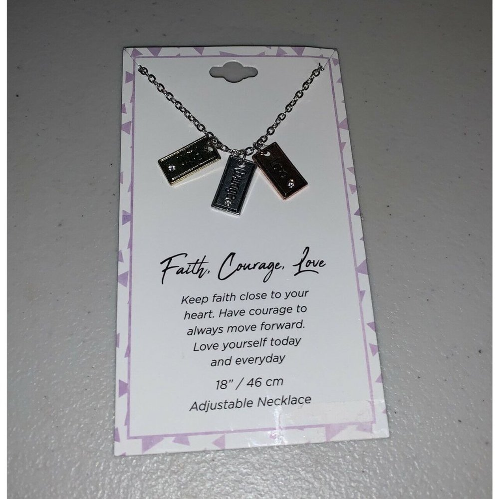 Fashion Jewelry 18” Necklace Chain Faith Courage Love Charms Silver New